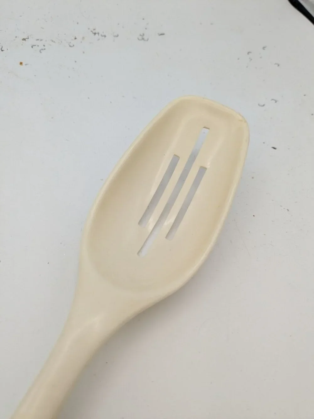 Vintage Foley #1 Almond Nylon Plastic Slotted Spoon 11